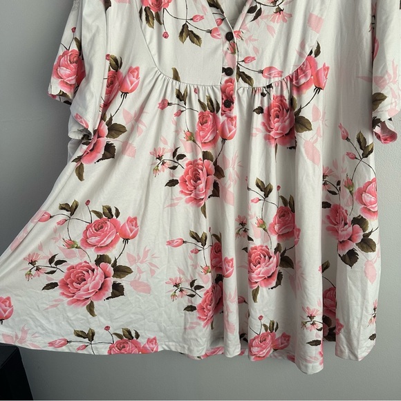 3xl floral short sleeve blouse Allegrace Women’s pink white top 3x shirt - Picture 5 of 7